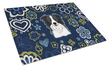 Load image into Gallery viewer, Blue Flowers Border Collie Glass Cutting Boards – Durable, Decorative Kitchen Art Large BB5092LCB