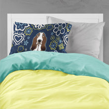 Load image into Gallery viewer, Blue Flowers Basset Hound Fabric Standard Pillowcase – Artistic Decorative Front, White Back BB5094PILLOWCASE