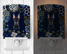 Load image into Gallery viewer, Blue Flowers Doberman Pinscher Ceramic Night Light BB5096CNL