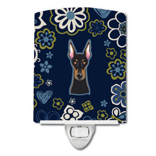 Load image into Gallery viewer, Blue Flowers Doberman Pinscher Ceramic Night Light BB5096CNL