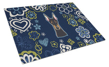 Load image into Gallery viewer, Blue Flowers Doberman Pinscher Glass Cutting Boards – Durable, Decorative Kitchen Art Large BB5096LCB