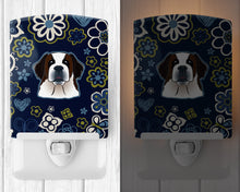 Load image into Gallery viewer, Blue Flowers Saint Bernard Ceramic Night Light BB5097CNL