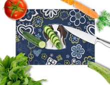 Load image into Gallery viewer, Blue Flowers Saint Bernard Glass Cutting Boards – Durable, Decorative Kitchen Art Large BB5097LCB