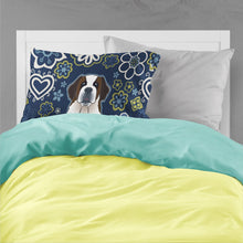 Load image into Gallery viewer, Blue Flowers Saint Bernard Fabric Standard Pillowcase – Artistic Decorative Front, White Back BB5097PILLOWCASE