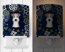 Load image into Gallery viewer, Blue Flowers Wire Haired Fox Terrier Ceramic Night Light BB5098CNL