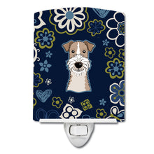 Load image into Gallery viewer, Blue Flowers Wire Haired Fox Terrier Ceramic Night Light BB5098CNL