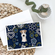 Load image into Gallery viewer, Blue Flowers Wire Haired Fox Terrier Greeting Cards -  Blank Note Cards – 8-Pack of Artist-Designed Cards with Envelopes