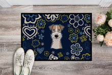 Load image into Gallery viewer, Blue Flowers Wire Haired Fox Terrier Doormat - 24x36 Decorative Floor Mat – Indoor/Outdoor Rug with Artistic Flair BB5098JMAT
