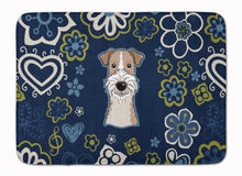 Load image into Gallery viewer, Blue Flowers Wire Haired Fox Terrier Machine Washable Memory Foam Mat BB5098RUG
