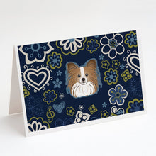 Load image into Gallery viewer, Blue Flowers Papillon Greeting Cards -  Blank Note Cards – 8-Pack of Artist-Designed Cards with Envelopes