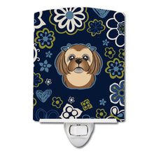 Load image into Gallery viewer, Blue Flowers Chocolate Brown Shih Tzu Ceramic Night Light BB5100CNL