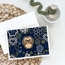Load image into Gallery viewer, Blue Flowers Chocolate Brown Shih Tzu Greeting Cards -  Blank Note Cards – 8-Pack of Artist-Designed Cards with Envelopes