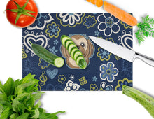 Load image into Gallery viewer, Blue Flowers Chocolate Brown Shih Tzu Glass Cutting Boards – Durable, Decorative Kitchen Art Large BB5100LCB