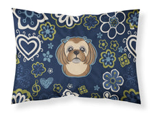 Load image into Gallery viewer, Blue Flowers Chocolate Brown Shih Tzu Fabric Standard Pillowcase – Artistic Decorative Front, White Back BB5100PILLOWCASE