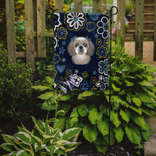 Load image into Gallery viewer, Blue Flowers Gray Silver Shih Tzu Garden Flag - Outdoor Decorative Yard Flag