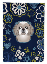 Load image into Gallery viewer, Blue Flowers Gray Silver Shih Tzu Garden Flag - Outdoor Decorative Yard Flag