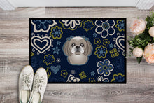 Load image into Gallery viewer, Blue Flowers Gray Silver Shih Tzu Doormat - 24x36 Decorative Floor Mat – Indoor/Outdoor Rug with Artistic Flair BB5101JMAT
