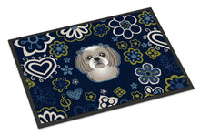 Load image into Gallery viewer, Blue Flowers Gray Silver Shih Tzu Doormat - 24x36 Decorative Floor Mat – Indoor/Outdoor Rug with Artistic Flair BB5101JMAT
