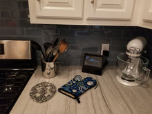 Load image into Gallery viewer, Blue Flowers Gray Silver Shih Tzu Oven Mitt BB5101OVMT