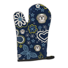 Load image into Gallery viewer, Blue Flowers Gray Silver Shih Tzu Oven Mitt BB5101OVMT