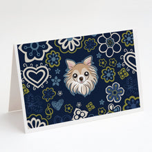 Load image into Gallery viewer, Blue Flowers Chihuahua Greeting Cards -  Blank Note Cards – 8-Pack of Artist-Designed Cards with Envelopes