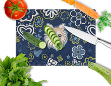 Load image into Gallery viewer, Blue Flowers Chihuahua Glass Cutting Boards – Durable, Decorative Kitchen Art Large BB5102LCB