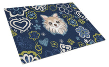 Load image into Gallery viewer, Blue Flowers Chihuahua Glass Cutting Boards – Durable, Decorative Kitchen Art Large BB5102LCB