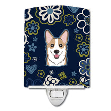 Load image into Gallery viewer, Blue Flowers Sable Corgi Ceramic Night Light BB5104CNL