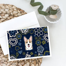 Load image into Gallery viewer, Blue Flowers Sable Corgi Greeting Cards -  Blank Note Cards – 8-Pack of Artist-Designed Cards with Envelopes