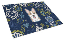 Load image into Gallery viewer, Blue Flowers Sable Corgi Glass Cutting Boards – Durable, Decorative Kitchen Art Large BB5104LCB