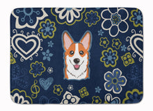 Load image into Gallery viewer, Blue Flowers Red Corgi Machine Washable Memory Foam Mat BB5105RUG