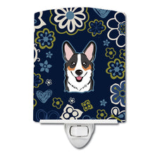 Load image into Gallery viewer, Blue Flowers Tricolor Corgi Ceramic Night Light BB5106CNL