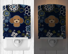 Load image into Gallery viewer, Blue Flowers Chocolate Brown Poodle Ceramic Night Light BB5107CNL
