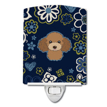 Load image into Gallery viewer, Blue Flowers Chocolate Brown Poodle Ceramic Night Light BB5107CNL