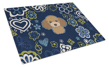 Load image into Gallery viewer, Blue Flowers Chocolate Brown Poodle Glass Cutting Boards – Durable, Decorative Kitchen Art Large BB5107LCB
