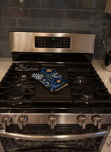 Load image into Gallery viewer, Blue Flowers Chocolate Brown Poodle Oven Mitt BB5107OVMT