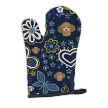 Load image into Gallery viewer, Blue Flowers Chocolate Brown Poodle Oven Mitt BB5107OVMT