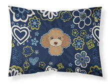 Load image into Gallery viewer, Blue Flowers Chocolate Brown Poodle Fabric Standard Pillowcase – Artistic Decorative Front, White Back BB5107PILLOWCASE