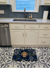 Load image into Gallery viewer, Blue Flowers Chocolate Brown Poodle Machine Washable Memory Foam Mat BB5107RUG