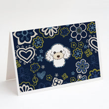 Load image into Gallery viewer, Blue Flowers White Poodle Greeting Cards -  Blank Note Cards – 8-Pack of Artist-Designed Cards with Envelopes