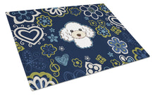 Load image into Gallery viewer, Blue Flowers White Poodle Glass Cutting Boards – Durable, Decorative Kitchen Art Large BB5108LCB