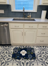 Load image into Gallery viewer, Blue Flowers White Poodle Machine Washable Memory Foam Mat BB5108RUG