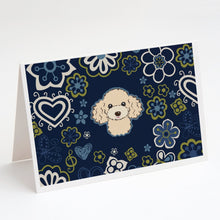 Load image into Gallery viewer, Blue Flowers Buff Poodle Greeting Cards -  Blank Note Cards – 8-Pack of Artist-Designed Cards with Envelopes