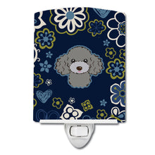 Load image into Gallery viewer, Blue Flowers Silver Gray Poodle Ceramic Night Light BB5110CNL