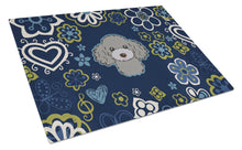 Load image into Gallery viewer, Blue Flowers Silver Gray Poodle Glass Cutting Boards – Durable, Decorative Kitchen Art Large BB5110LCB