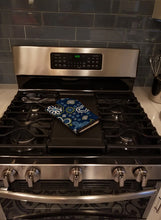 Load image into Gallery viewer, Blue Flowers Silver Gray Poodle Oven Mitt BB5110OVMT