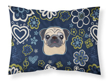Load image into Gallery viewer, Blue Flowers Fawn Pug Fabric Standard Pillowcase – Artistic Decorative Front, White Back BB5113PILLOWCASE