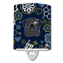 Load image into Gallery viewer, Blue Flowers Black Pug Ceramic Night Light BB5114CNL