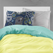 Load image into Gallery viewer, Blue Flowers Black Pug Fabric Standard Pillowcase – Artistic Decorative Front, White Back BB5114PILLOWCASE