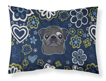 Load image into Gallery viewer, Blue Flowers Black Pug Fabric Standard Pillowcase – Artistic Decorative Front, White Back BB5114PILLOWCASE